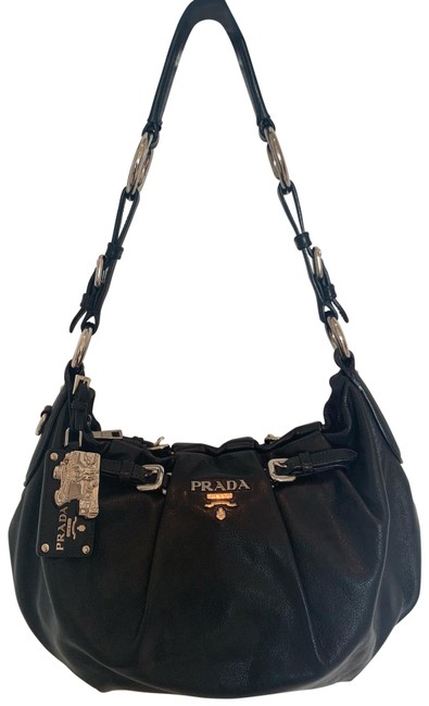 Prada Black Soft Calf Leather Hobo Bag