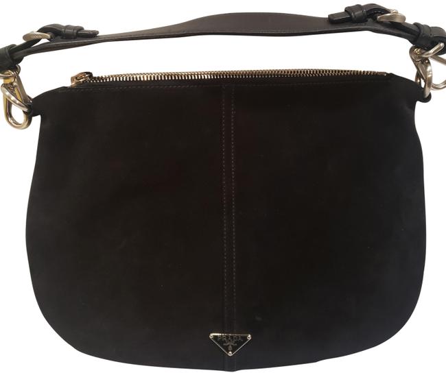 Prada Black Suede Leather Hobo Bag