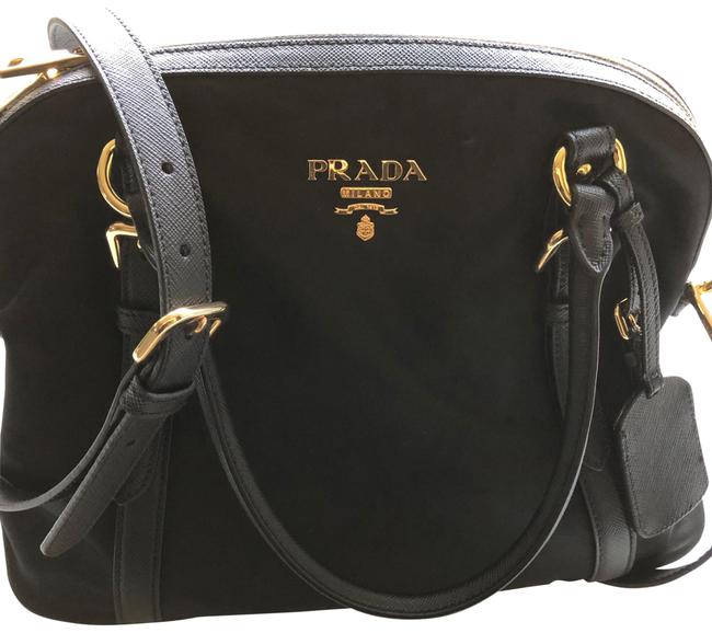 Prada Black Tessuto and Saffiano Satchel