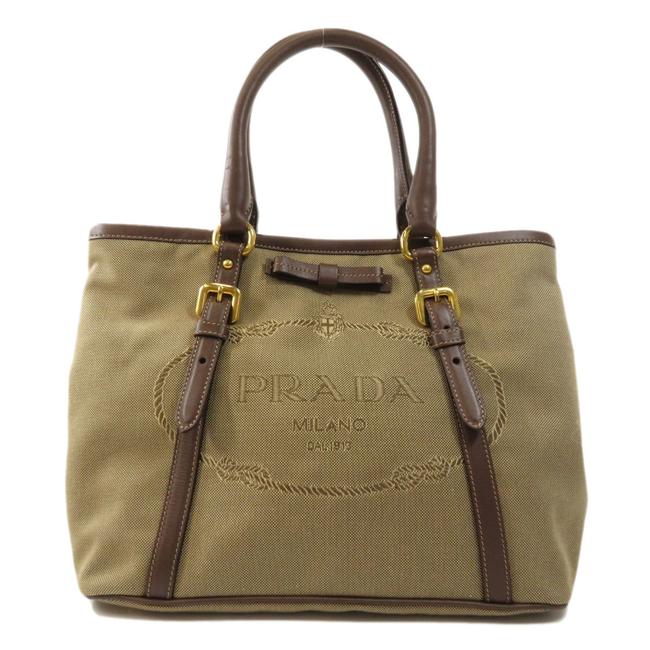 Prada Bn1841 Logo Jacquard 2way Handbag Ladies Brown Canvas Satchel