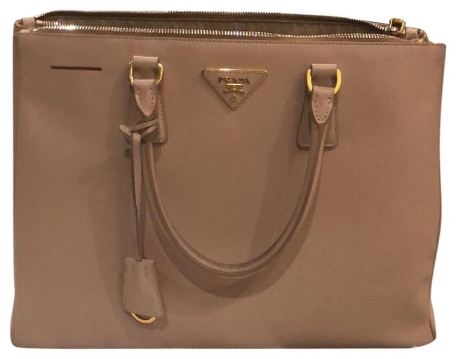 Prada Lux Bn1844 Pale Beige  Pink Saffiano Leather Satchel