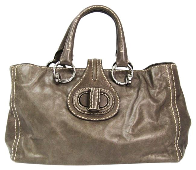 Prada Bn2067 Handbag Gray Khaki Leather Satchel