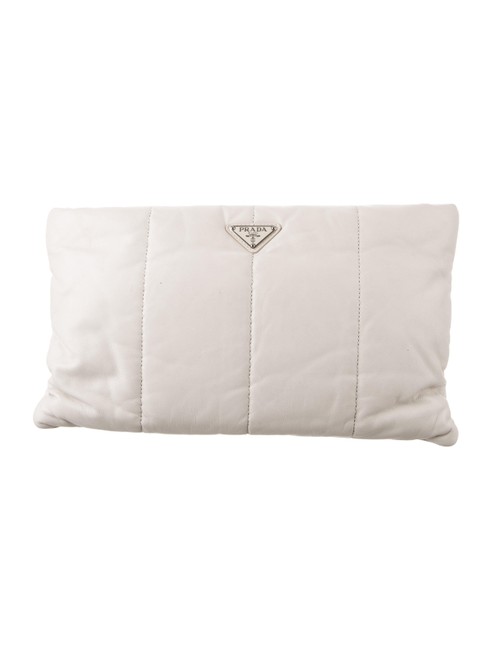 Prada Bomber Nappa Cream Leather Clutch