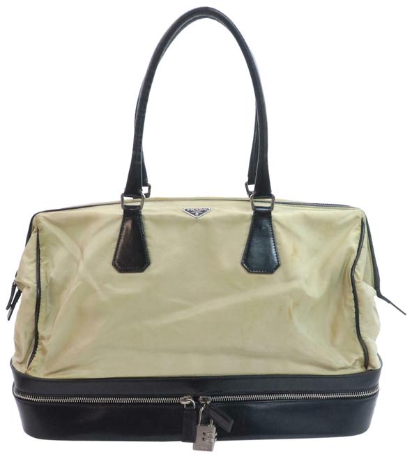 Prada Boston 872190 Large Khaki Doctors Beige Nylon X Leather Satchel