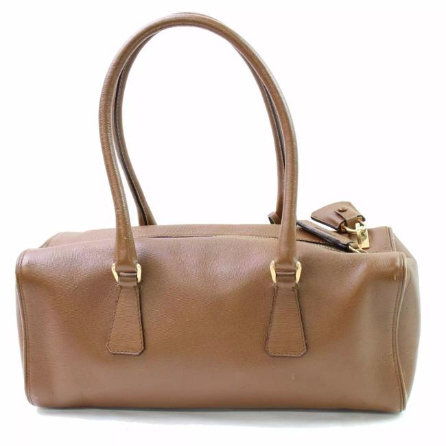 Prada Boston Bag Saffiano Tan Leather Satchel