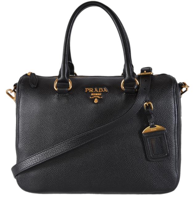 Prada Boston Bag Bauletto Phenix New Vitello Black Leather Satchel