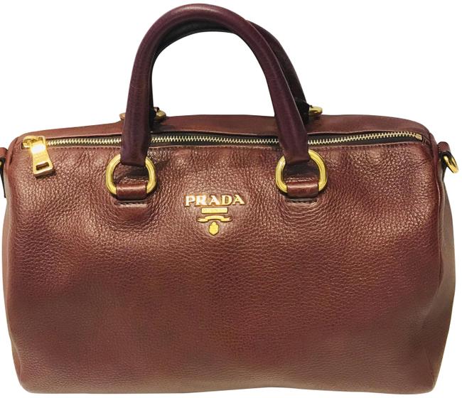 Prada Vitello Daino Boston Bag Bl0610 Burgundy Leather Satchel