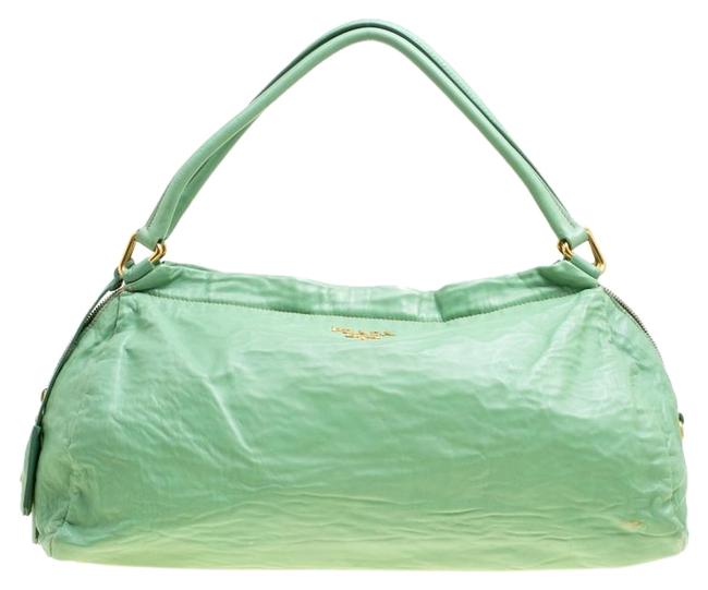 Prada Bowler Green Leather Satchel