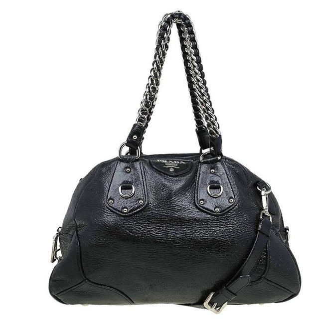 Prada Bowling Bag Lux Cervo Chain Black Leather Satchel