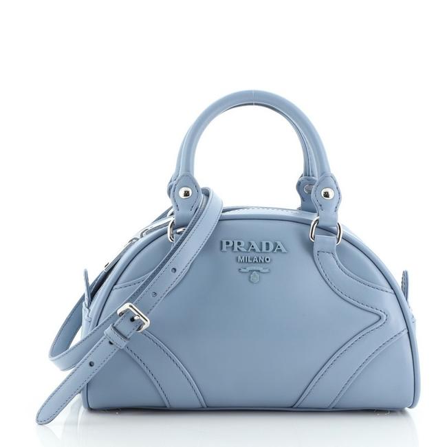 Prada Bowling Convertible Handle Small Blue Leather Satchel