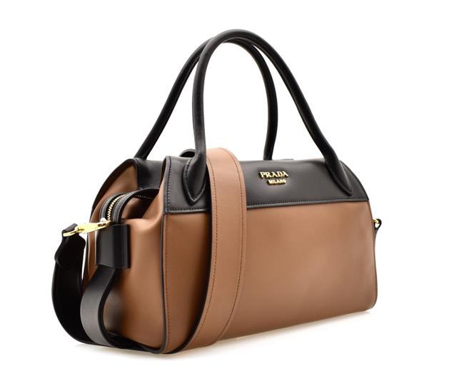 Prada Bowling Ribbon Shoulder Bag Bauletto Black Leather Satchel