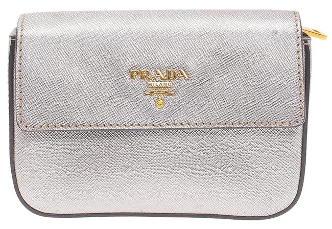 Prada Box Saffiano Mini Silver Leather Clutch