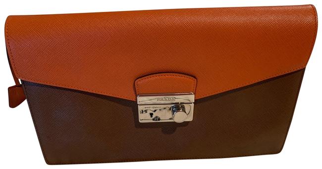 Prada Bp0659 BrownOrange Saffiano Leather Clutch