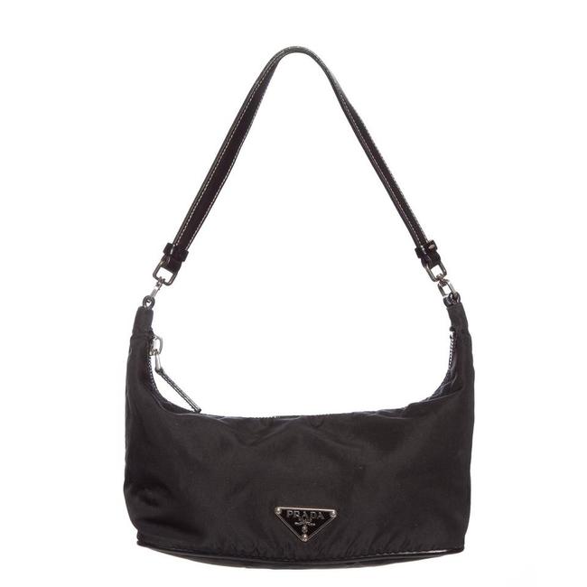 Prada Shoulder Br1269 Tessuto Sirio Small In Black Leather Nylon Hobo Bag