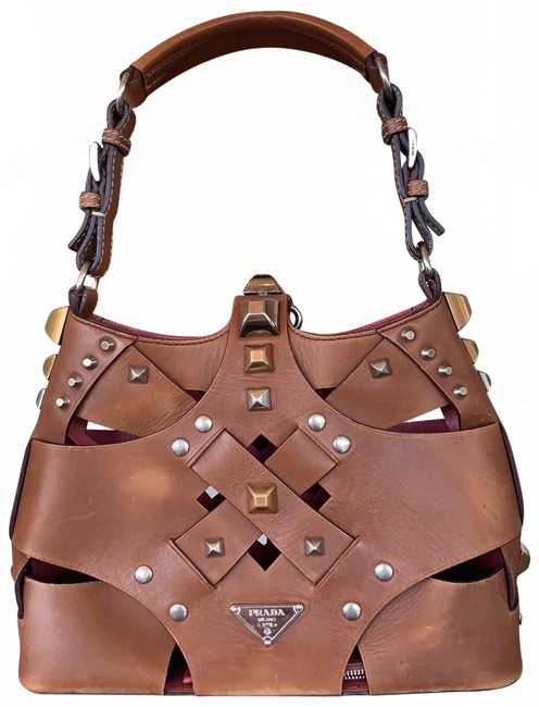 Prada Br2416 Camel Calfskin Leather Hobo Bag
