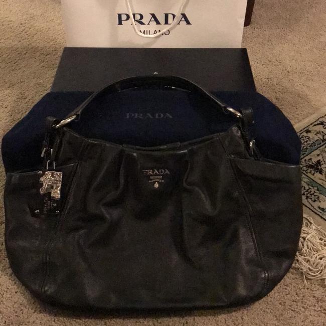 Prada Br4687 Black Deerskin Leather Hobo Bag