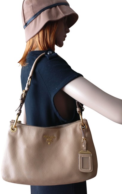 Prada Shoulder Br4894 Beige Leather Hobo Bag