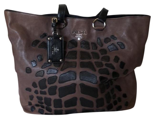 Prada Brown and Black Leather Hobo Bag