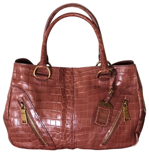 Prada Brown Marron Alligator Skin Leather Satchel
