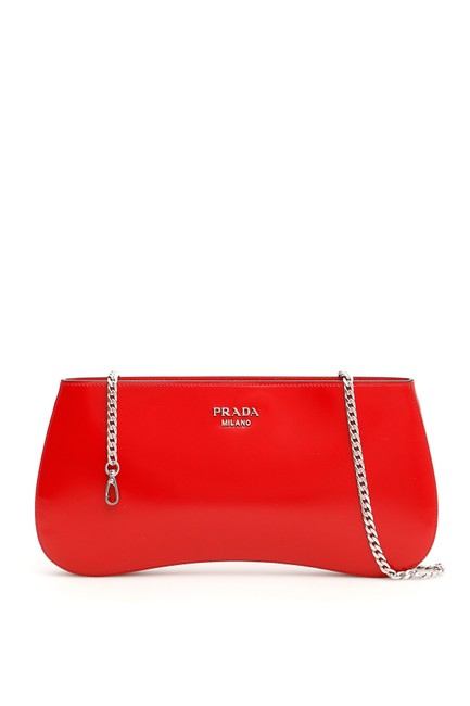 Prada Brushed Calfskin Sidonie Red Clutch