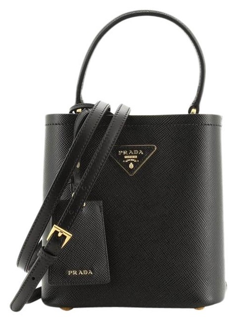 Prada Bucket Bag Panier Saffiano Small Black Leather Satchel