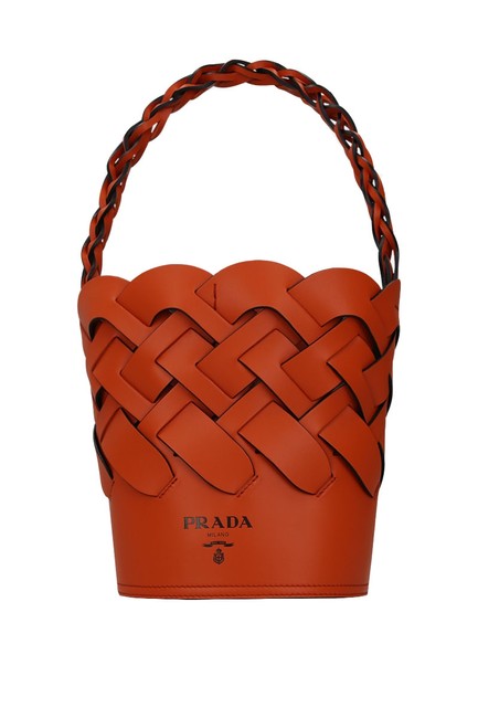 Prada Bucket Bag Vitello Intreccio Orange Leather Satchel