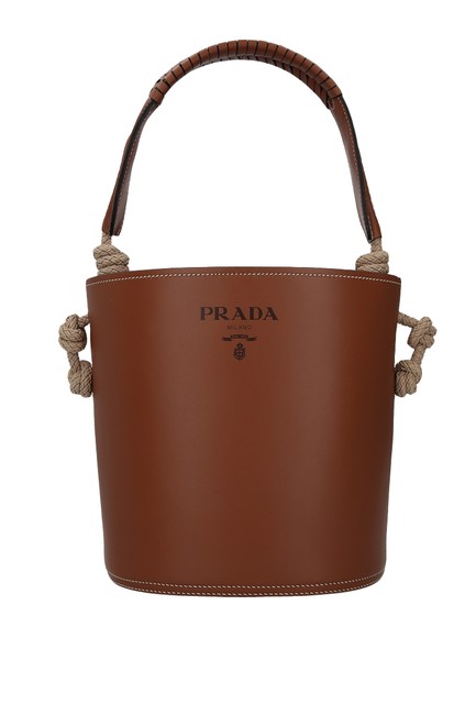 Prada Bucket Bag With Cord Detail Tan Leather Satchel