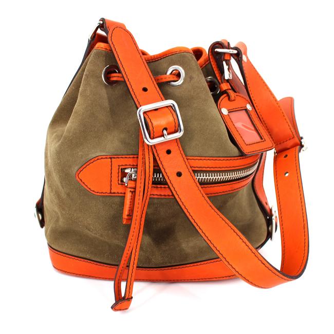 Prada Bucket Cinch GreenOrange Suede Leather Hobo Bag