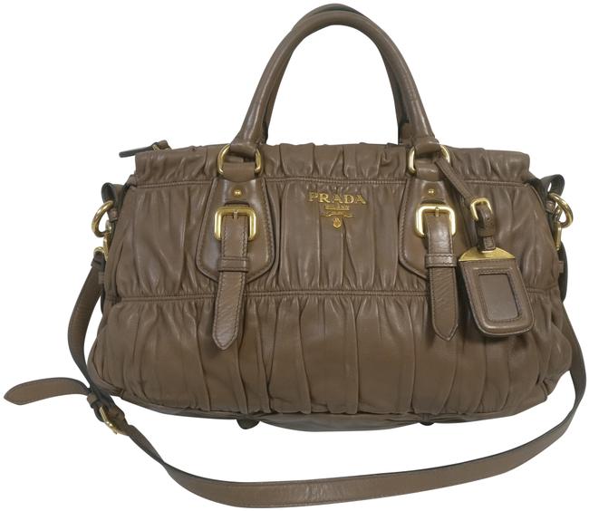 Prada Buckle Cross Body Brown Leather Satchel
