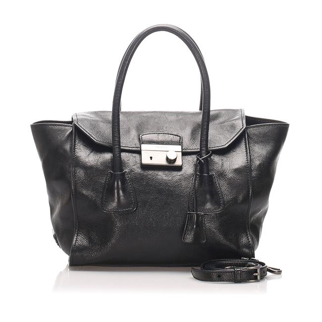 Prada Calf Sound Black Leather Satchel