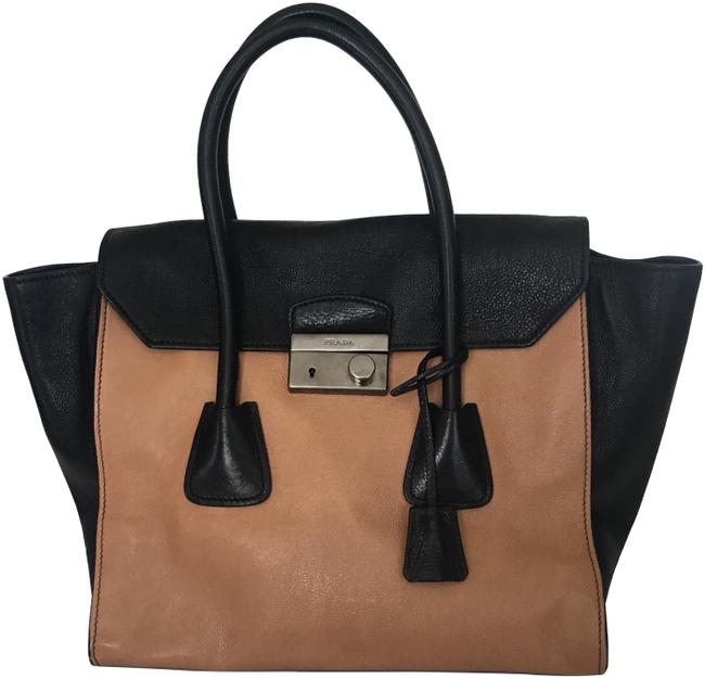 Prada Calf Statement Purse Black and Tan Leather Satchel