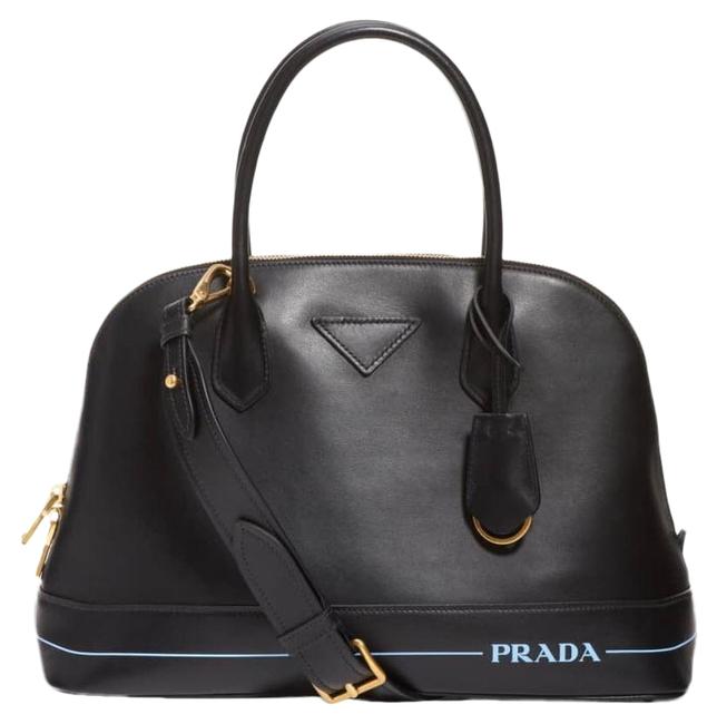 Prada Calfskin Dome Logo Black Leather Satchel
