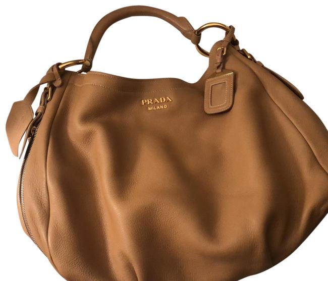 Prada Camel Deerskin Leather Hobo Bag