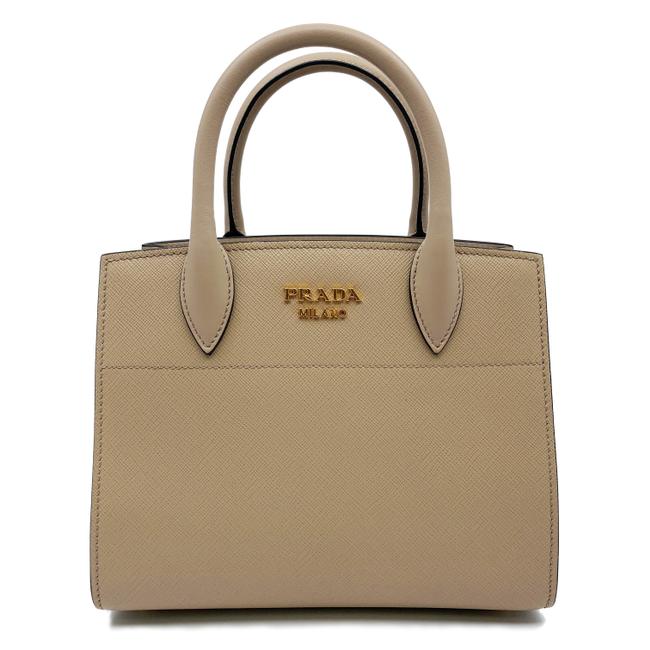 Prada Bibliotheque Cameo Small Beige Saffiano Leather Satchel