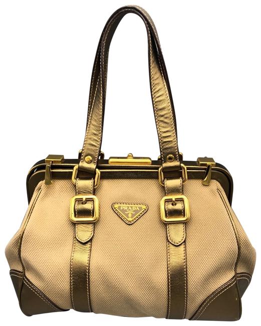 Prada Canapa Frame Medium Brown and Bronze Satchel