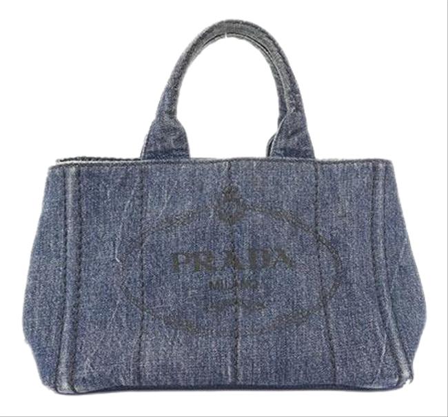 Prada Canapa Handbag Womens Handbag Blue Denim Satchel