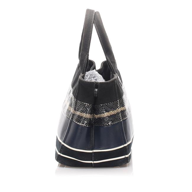 Prada Canapa Lizard trim Black Leather Satchel