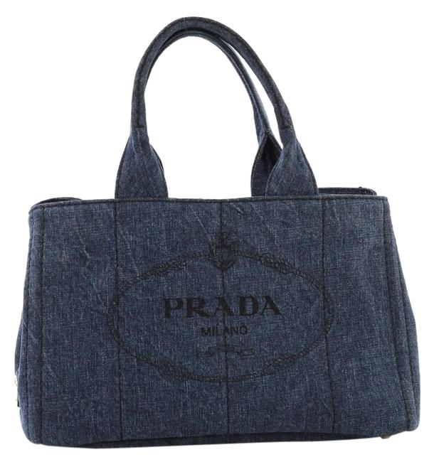Prada Canapa Small Blue Denim Satchel