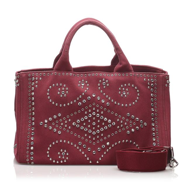 Prada Canapa Studded Red Canvas Satchel