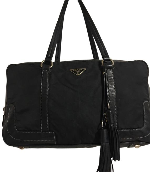 Prada Canvas Black Canvas Leather Satchel