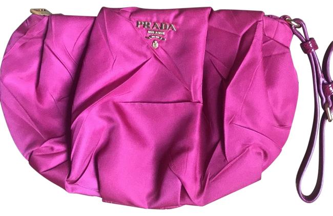 Prada Canvas with Gold Hardware Fuchsia Sateen Clutch