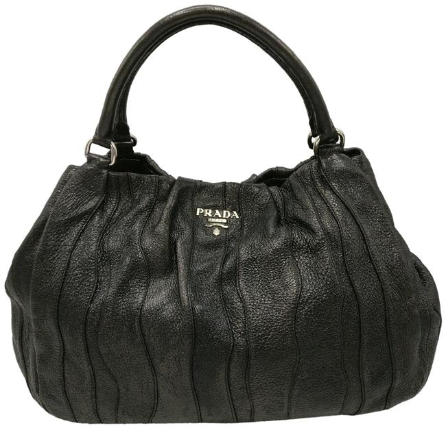 Prada Cervo Deerskin Shoulder Black Leather Hobo Bag