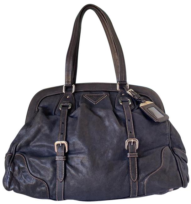 Prada Cervo Framed Blue Leather Satchel