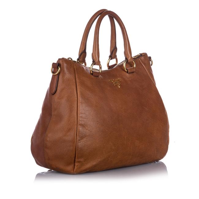 Prada Cervo Shine Brown Leather Satchel