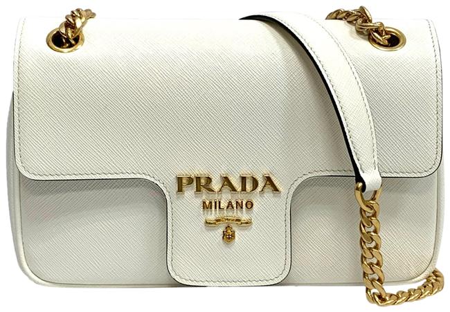 Prada Chain Bag Saffiano White Leather Satchel
