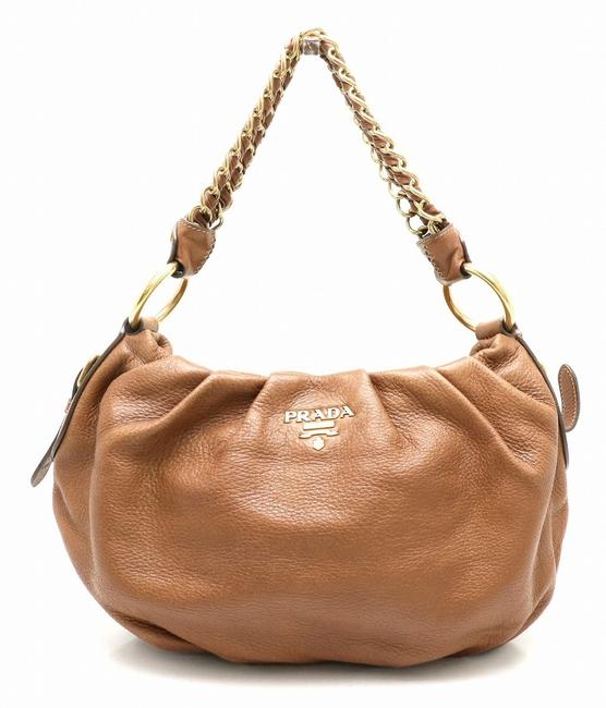 Prada Chain Shoulder One Handbag Gold Hardware Brown Leather Satchel