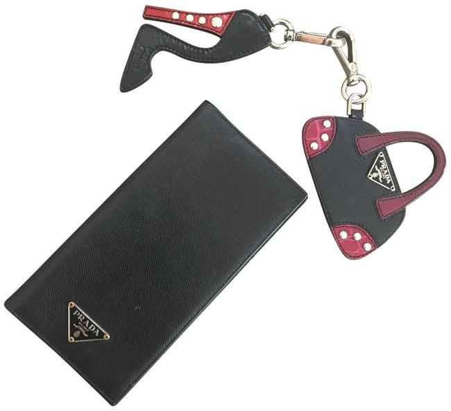 Prada Checkbook Cover. Black Saffiano Italian Leather Clutch