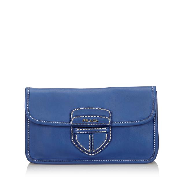 Prada City Italy Card Small Blue Leather Clutch