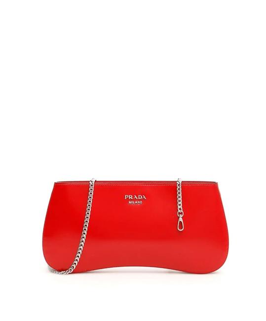 Prada New Brushed Calfskin Sidonie Red Leather Clutch