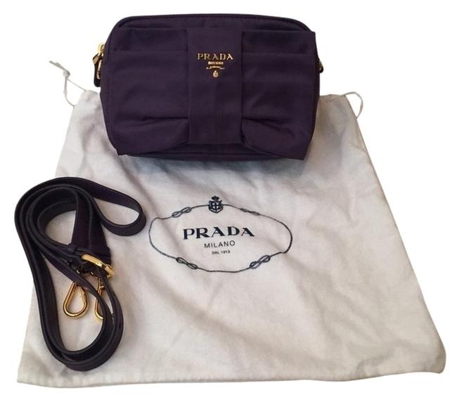 Prada Contenitori Tracolla Tessuto Bow Purple Nylon Leather Clutch